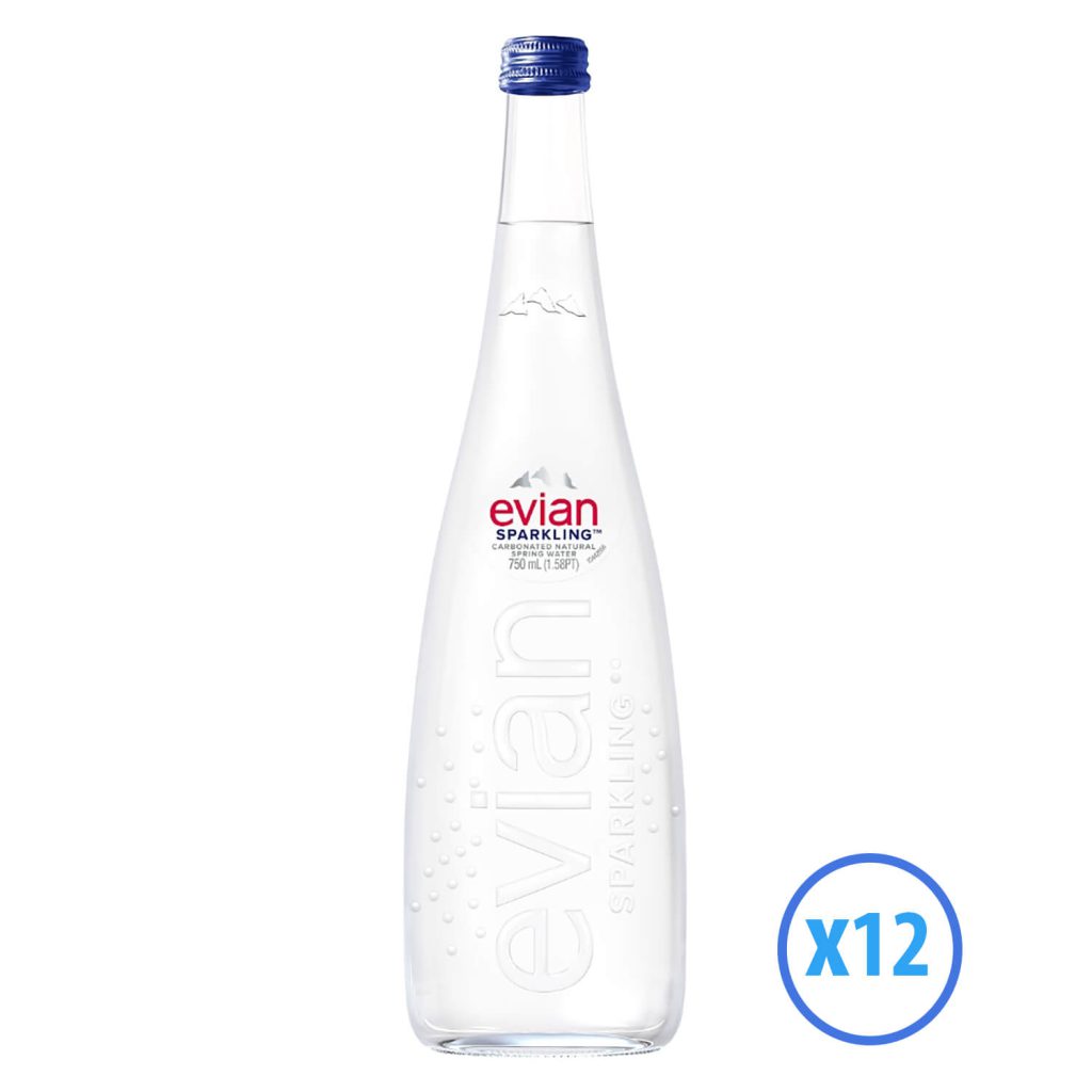 Woda gazowana Evian w szklanej butelce 0,75L. Dobra Cena. Sklep